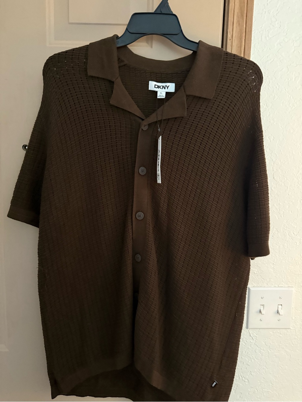 DKNY Men's Brown Short-Sleeve Knit Cardigan Polo